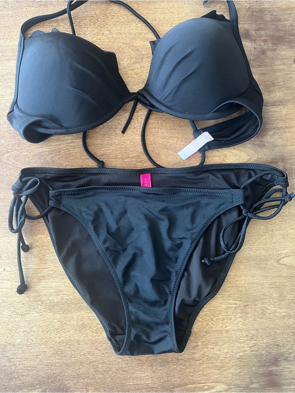 Victoria's Secret Black Tie-Side Push-Up Bikini Set - 34D / Medium - Picture 3 of 6